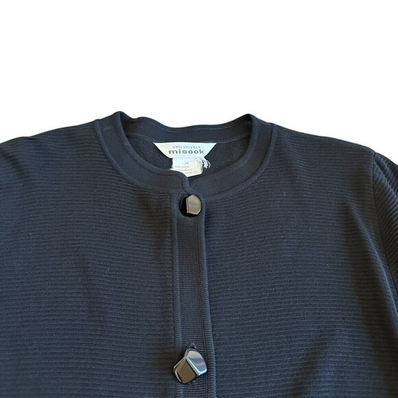 Exclusively Misook Long Length Black Cardigan Sweater Button-Down Stretch Medium - Picture 2 of 11